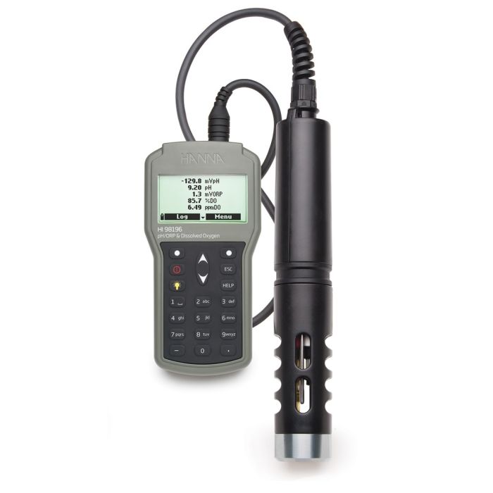 pH/ORP/DO/Pressure/Temperature Waterproof Multiparameter Portable Meter with HI7698196 Probe with 20m Cable – HI98196