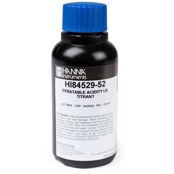 Low Range 50 Titrant for Titratable Acidity in Dairy Mini Titrator – HI84529-52