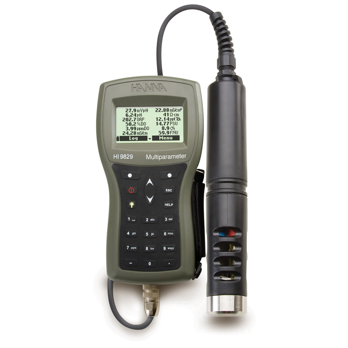 HI9829 Multiparameter pH/ISE/EC/DO/Turbidity Waterproof Meter with GPS option-No-Basic probe – no turbidity-20m (65.6′)