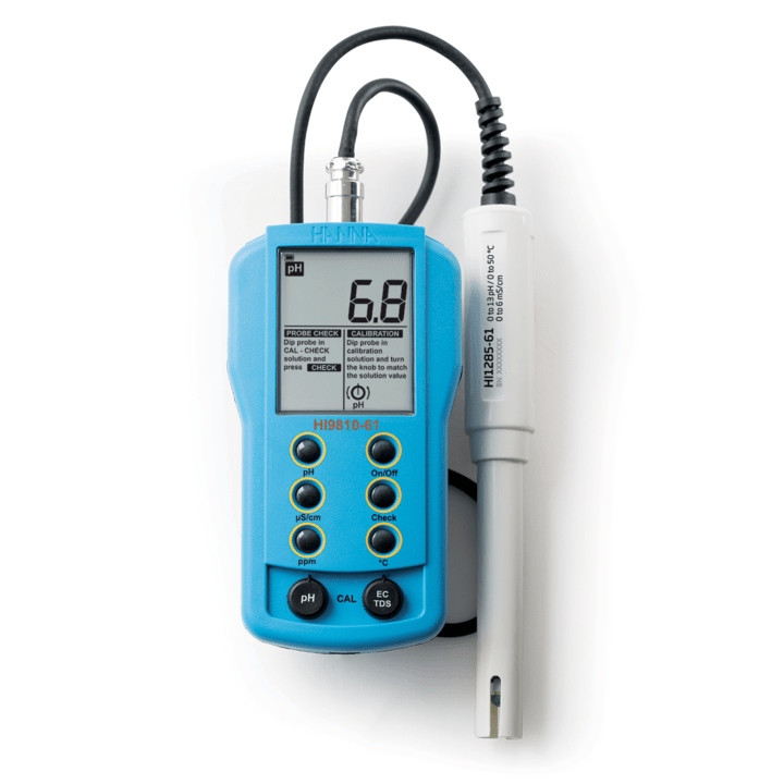 pH, EC, TDS, Temperature portable meter with CAL Check and Electrode – HI9810-61